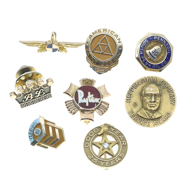 10K YELLOW GOLD ENAMEL EMPLOYEE SERVICE PINS
