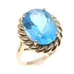 14K YELLOW GOLD BLUE TOPAZ COCKTAIL RING 