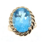 14K YELLOW GOLD BLUE TOPAZ COCKTAIL RING 