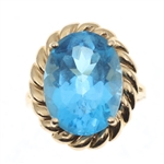 14K YELLOW GOLD BLUE TOPAZ COCKTAIL RING 