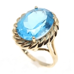 14K YELLOW GOLD BLUE TOPAZ COCKTAIL RING 