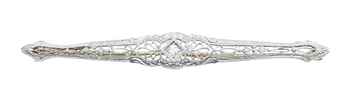 ART DECO 14K WHITE GOLD DIAMOND FILIGREE BROOCH PIN