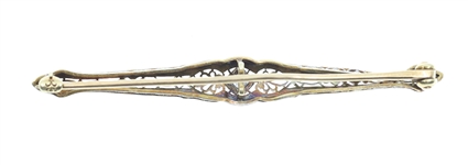ART DECO 14K WHITE GOLD DIAMOND FILIGREE BROOCH PIN