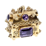 ITALIAN 18K YELLOW GOLD & AMETHYST CHEST PENDANT