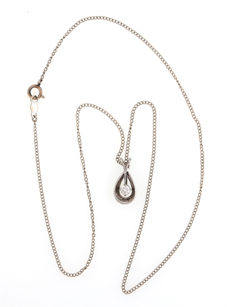 14K WHITE GOLD 0.14 CT DIAMOND PENDANT WITH CHAIN