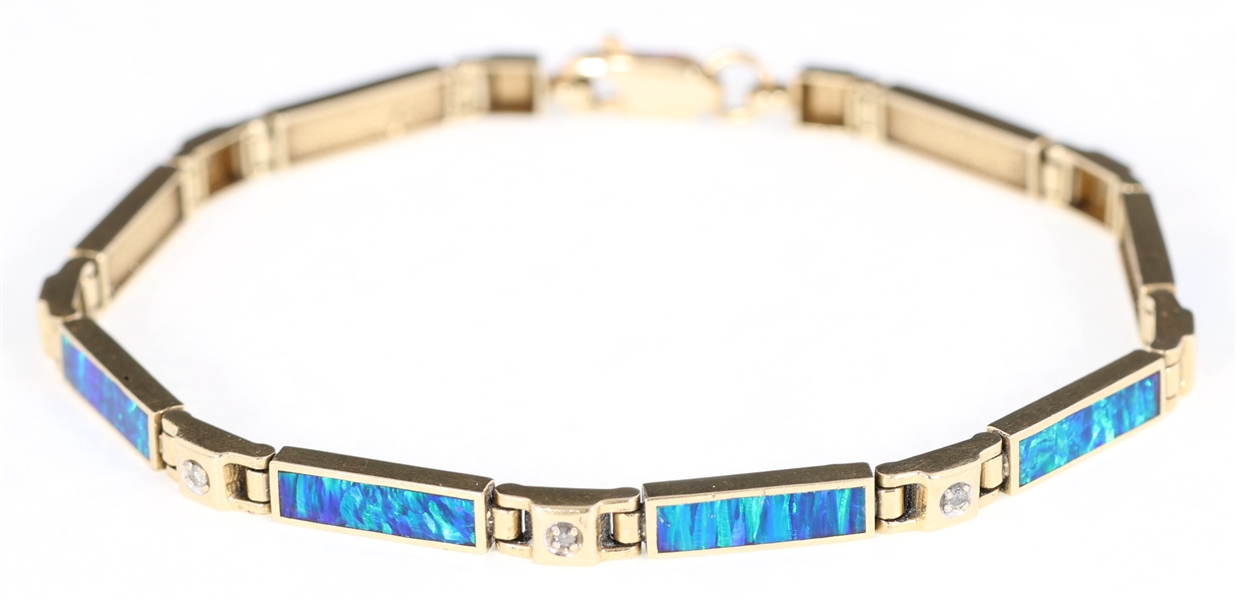14K YELLOW GOLD OPAL & DIAMOND BRACELET