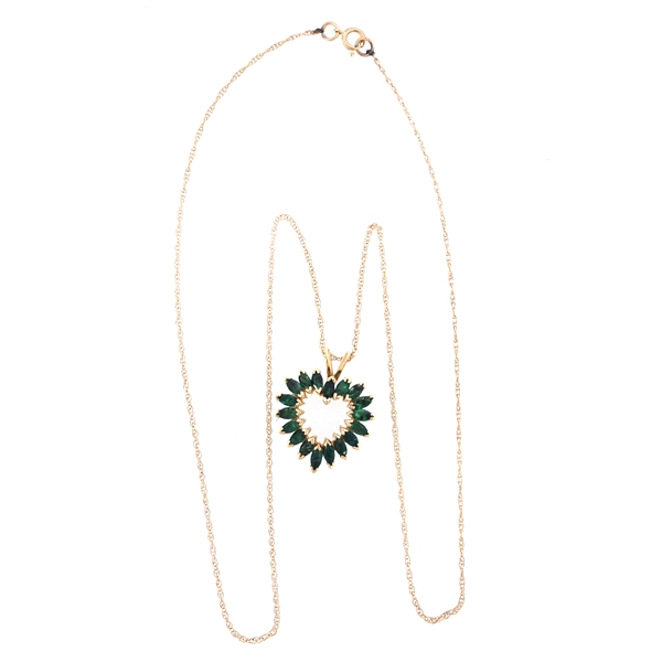 14K YELLOW GOLD EMERALD HEART PENDANT WITH CHAIN