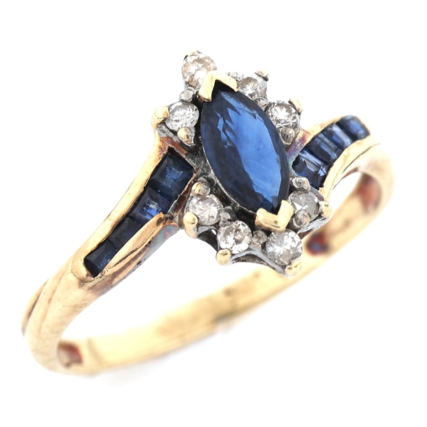 10K YELLOW GOLD SAPPHIRE & DIAMOND FASHION RING