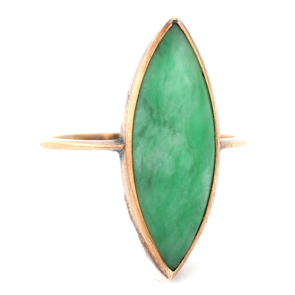 14K YELLOW GOLD MARQUISE CUT JADE FASHION RING