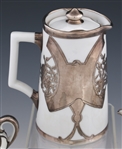 ART NOUVEAU PORCELAIN SILVER OVERLAY TEA SERVICE