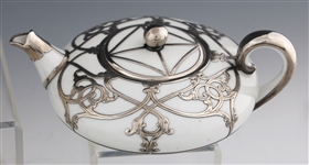 ART NOUVEAU PORCELAIN SILVER OVERLAY TEA SERVICE