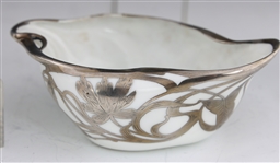 ART NOUVEAU PORCELAIN SILVER OVERLAY TEA SERVICE