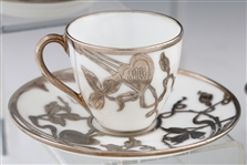 ART NOUVEAU PORCELAIN SILVER OVERLAY TEA SERVICE