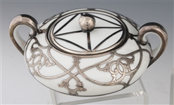 ART NOUVEAU PORCELAIN SILVER OVERLAY TEA SERVICE