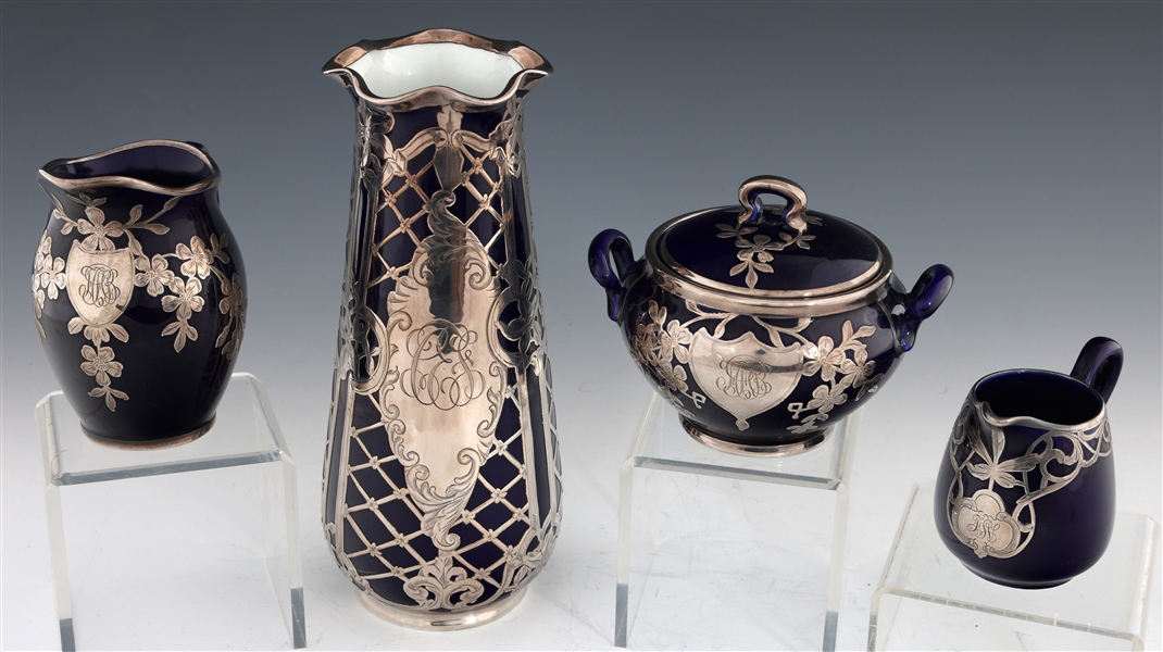 COBALT PORCELAIN SILVER OVERLAY ITEMS - LENOX & MORE