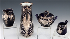 COBALT PORCELAIN SILVER OVERLAY ITEMS - LENOX & MORE