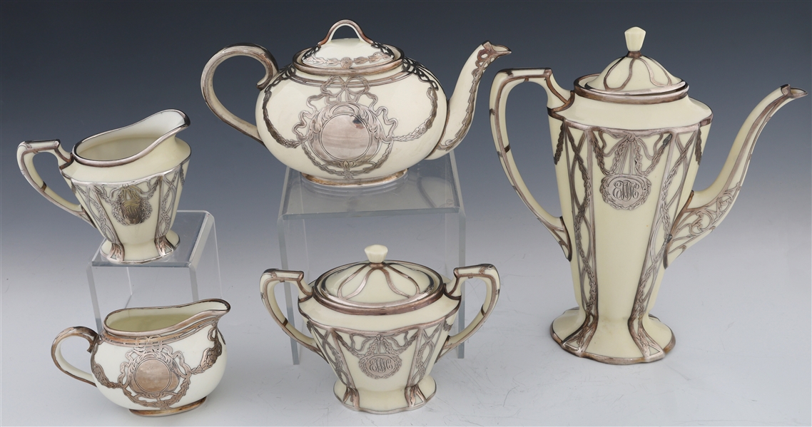 PORCELAIN SILVER OVERLAY TEA SERVICE ITEMS LENOX & MORE