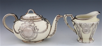 PORCELAIN SILVER OVERLAY TEA SERVICE ITEMS LENOX & MORE
