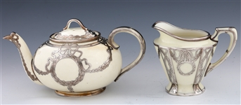 PORCELAIN SILVER OVERLAY TEA SERVICE ITEMS LENOX & MORE