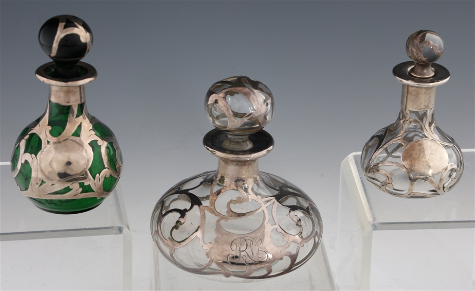ART NOUVEAU STERLING SILVER OVER GLASS PERFUME BOTTLES