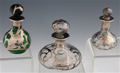 ART NOUVEAU STERLING SILVER OVER GLASS PERFUME BOTTLES