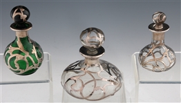 ART NOUVEAU STERLING SILVER OVER GLASS PERFUME BOTTLES