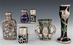 ART NOUVEAU GLASS STERLING OVERLAY BOTTLES & VASE