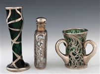 ART NOUVEAU GLASS STERLING OVERLAY BOTTLES & VASE