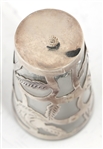 GLASS & STERLING SILVER OVERLAY VASE, CUPS, & BOTTLES