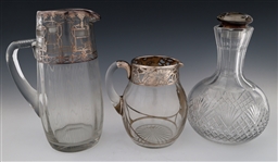 GLASS STERLING SILVER OVERLAY PITCHERS & DECANTER