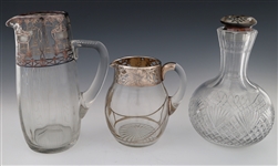 GLASS STERLING SILVER OVERLAY PITCHERS & DECANTER