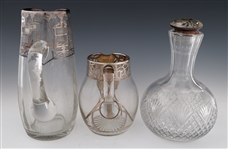 GLASS STERLING SILVER OVERLAY PITCHERS & DECANTER