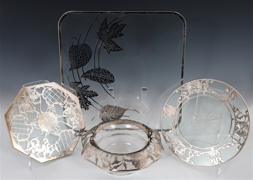 GLASS & STERLING SILVER OVERLAY TRIVET & PLATE 