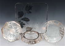 GLASS & STERLING SILVER OVERLAY TRIVET & PLATE 