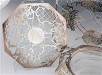GLASS & STERLING SILVER OVERLAY TRIVET & PLATE 
