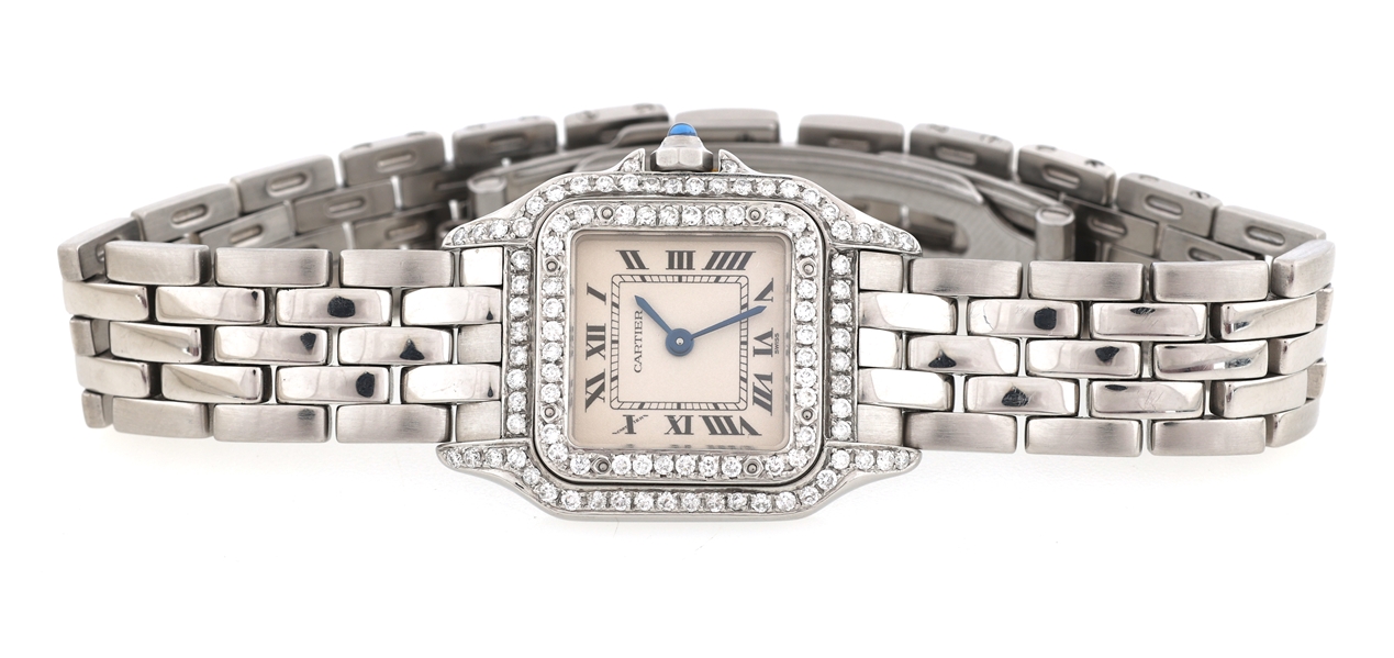 LADIES CARTIER PANTHERE STEEL & DIAMOND WRIST WATCH