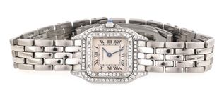 LADIES CARTIER PANTHERE STEEL & DIAMOND WRIST WATCH