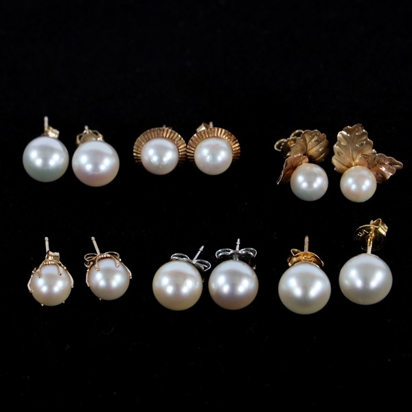 14K YELLOW & WHITE GOLD PEARL FASHION EARRINGS