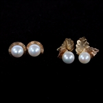 14K YELLOW & WHITE GOLD PEARL FASHION EARRINGS