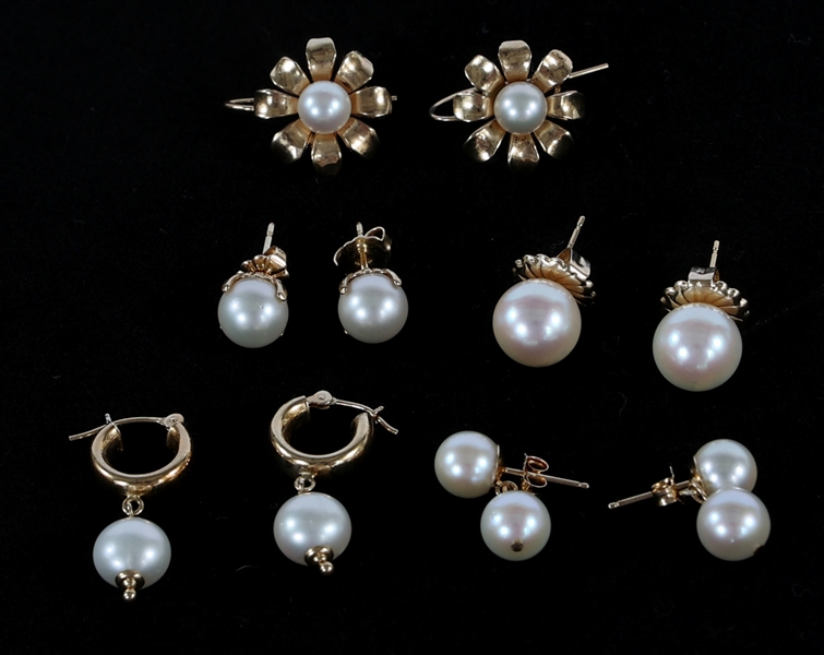 14K YELLOW GOLD PEARL FASHION EARRINGS