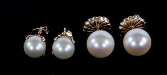 14K YELLOW GOLD PEARL FASHION EARRINGS