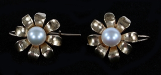 14K YELLOW GOLD PEARL FASHION EARRINGS