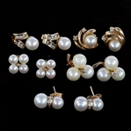 14K YELLOW GOLD PEARL & DIAMOND FASHION EARRINGS