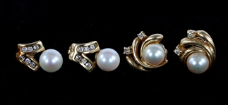 14K YELLOW GOLD PEARL & DIAMOND FASHION EARRINGS
