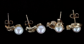 14K YELLOW GOLD PEARL & DIAMOND FASHION EARRINGS