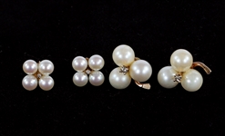 14K YELLOW GOLD PEARL & DIAMOND FASHION EARRINGS