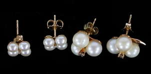 14K YELLOW GOLD PEARL & DIAMOND FASHION EARRINGS