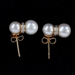 14K YELLOW GOLD PEARL & DIAMOND FASHION EARRINGS