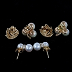 14K YELLOW GOLD PEARL & DIAMOND FASHION EARRINGS