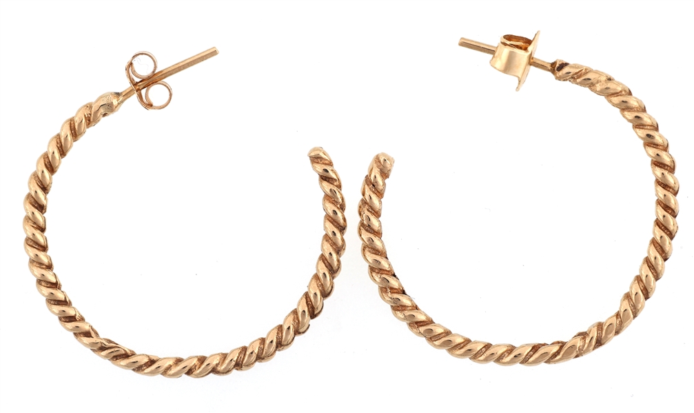 14K YELLOW GOLD TWIST DESIGN HOOP EARRINGS